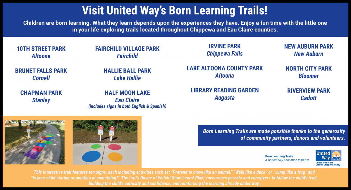 Born Learning Trails are located throughout the Chippewa Valley.